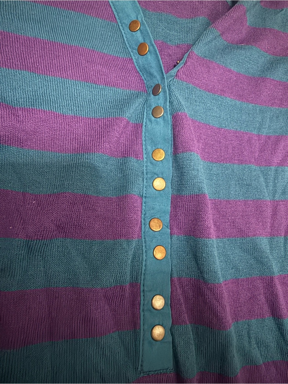 Roxy Teal and Purple Striped Long Sleeve Henley Top - Picture 11 of 12